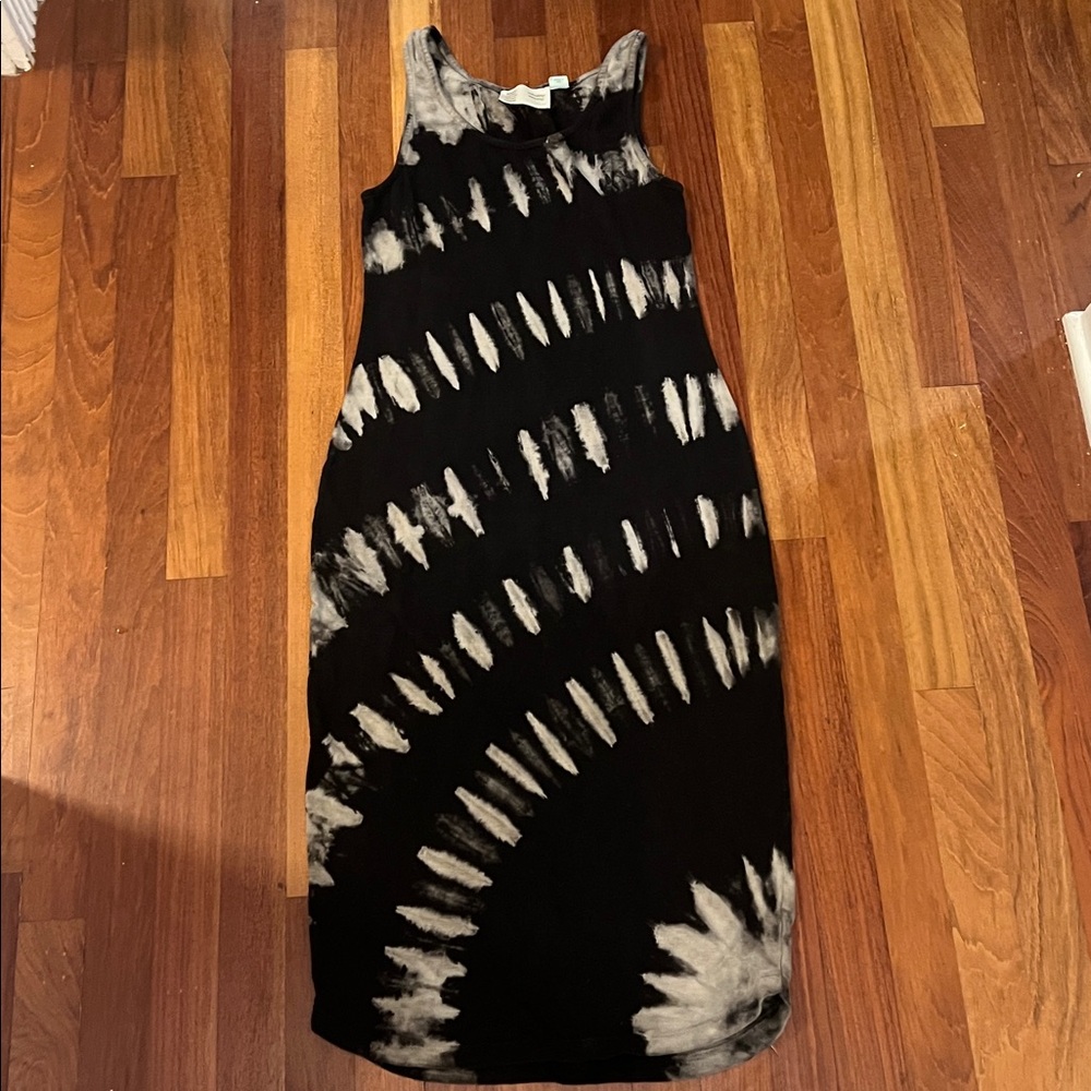 ANTHRO Black and White Tie-Dye Sleeveless Knit Dress